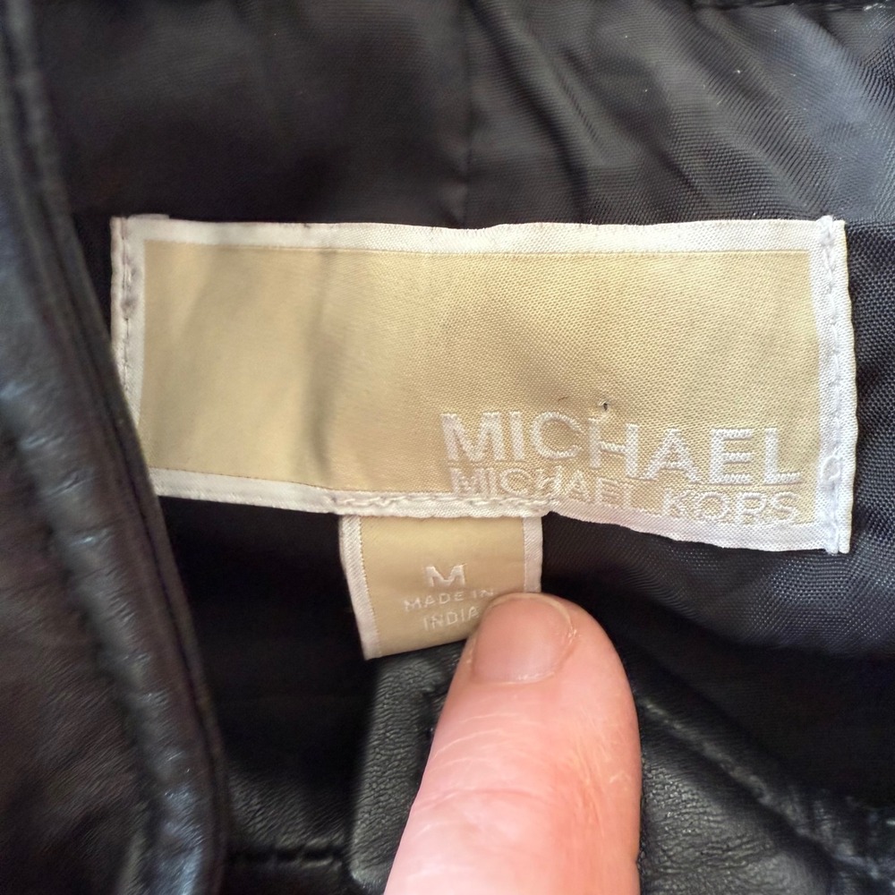 Michael Kors Black Lamb Leather Asymmetric Moto Jacket Gold Hardware WM's Medium - Picture 4 of 11
